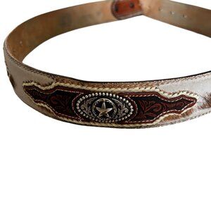 Tony Lama Hair Calf Star Conchos Ranger Leather Belt Western Men